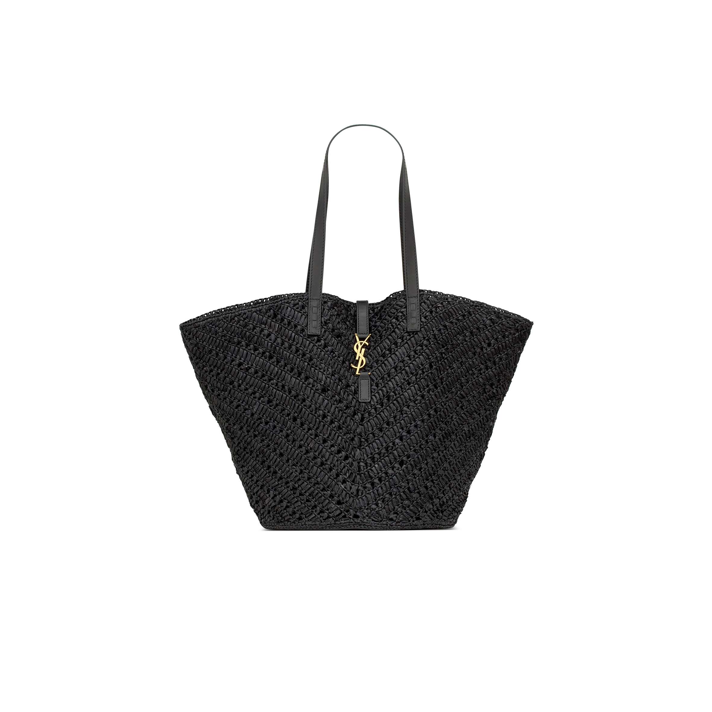YSL PANIER MEDIUM IN RAFFIA AND VEGETABLE-TANNED LEATHER 740375GAADP1000 (44*20*21cm)